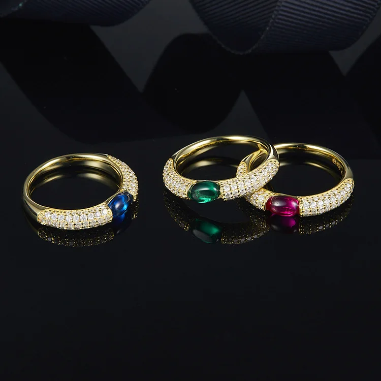 

ZOZIRI Famous Brand 925 Sterling Silver Cubic Zirconia Candy Finger Rings Red Blue Green Stone Jewelry for women