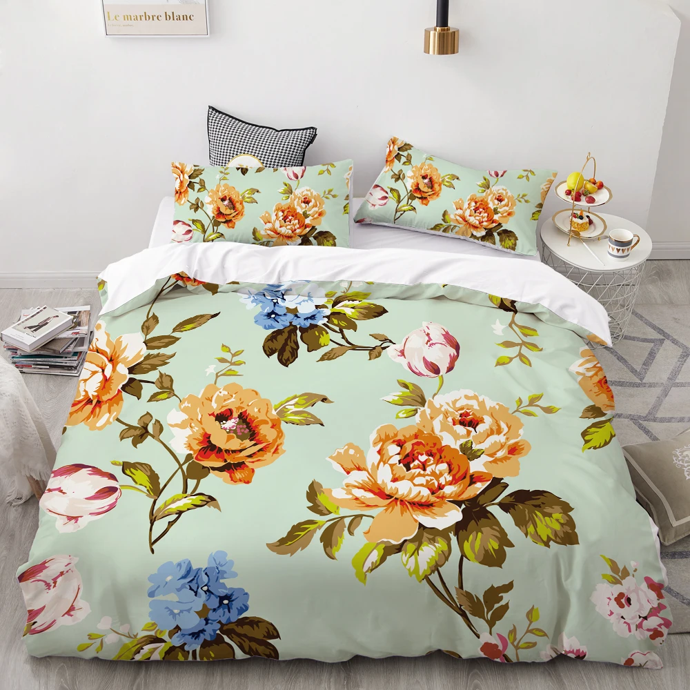 3D HD Print Bedding Set Custom/King/Europe/USA,Duvet Cover Set Queen/King,Quilt/Blanket Cover Set Bedclothes Nordic eucalyptus - Цвет: Flower -03