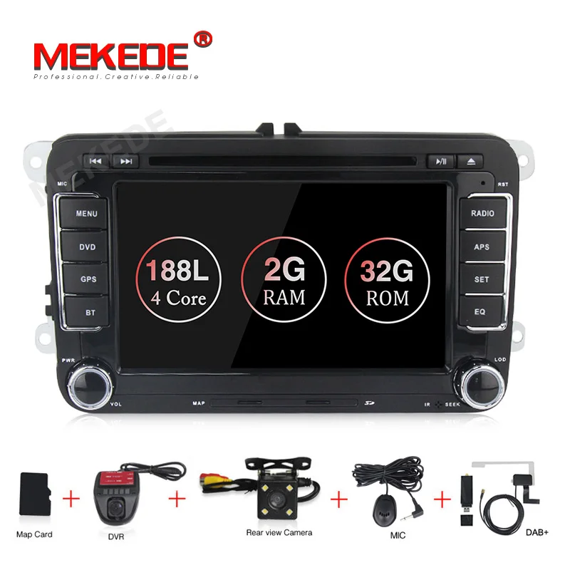 MEKEDE Android 9,1 2+ 32G автомобильный мультимедийный плеер для Volkswagen/Golf/Polo/Tiguan/Passat/b7/b6/SEAT/leon/Skoda/Octavia радио gps - Цвет: DVD CAMERA DVR DAB