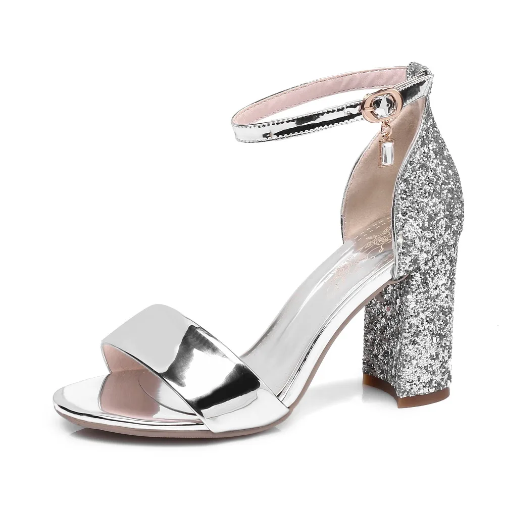 silver heels with thick heel