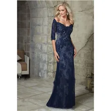 2016 elegante Navy Blaue Hälfte Ärmel Mutter der Braut Spitze Abendkleider Meerjungfrau Formales Kleid Schulterfrei Kleid A41