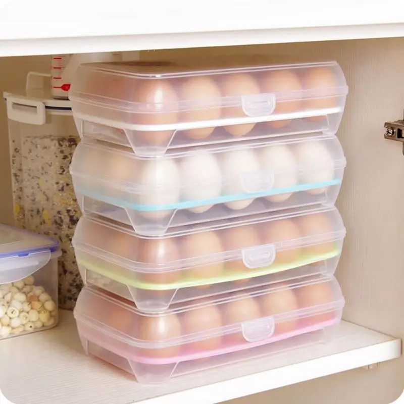 Kitchen Egg Storage Box Organizer Refrigerator Storing 15 Eggs