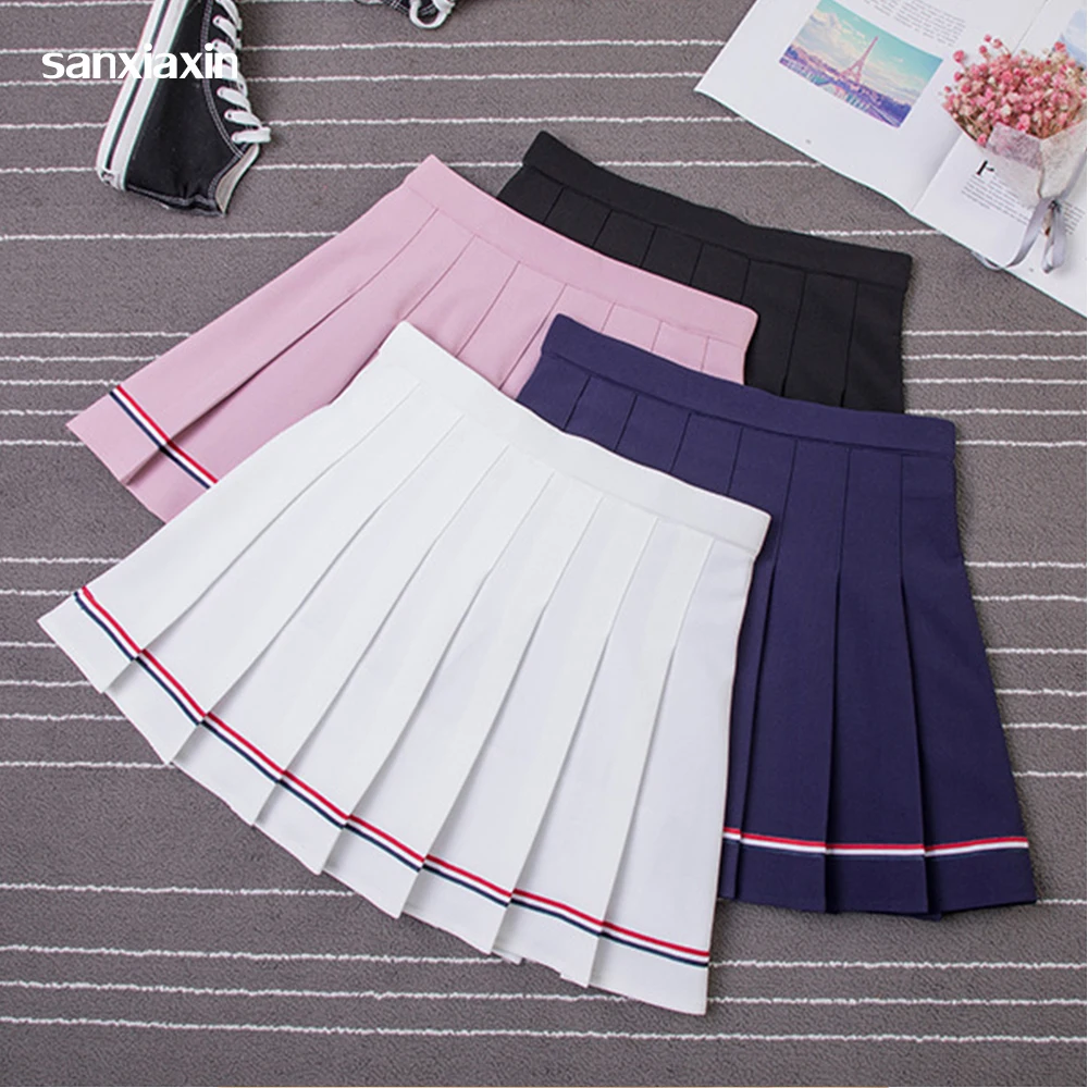 Новые юбки для девочек плиссированная юбка школьницы школьная форма косплей macarons Талия плотная плиссированная юбка в полоску Женский Плюс Размер skiit