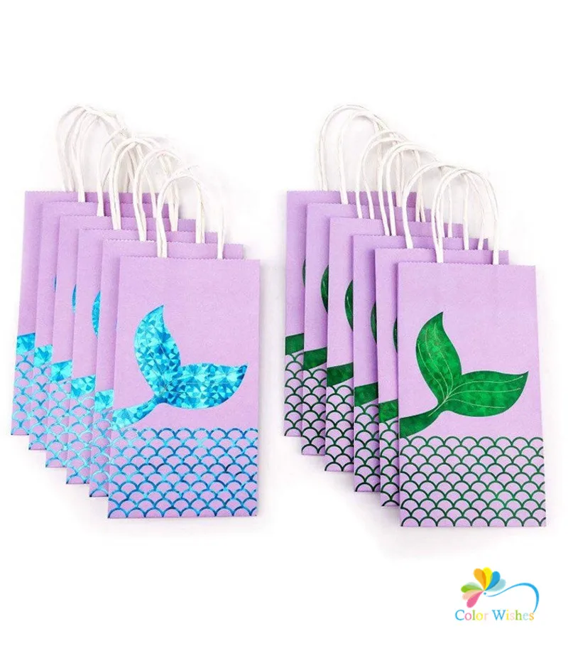 6 шт. синий и зеленый блестящий хвост русалки бумажные подарочные сумки с ручками под морем товары для дня рождения