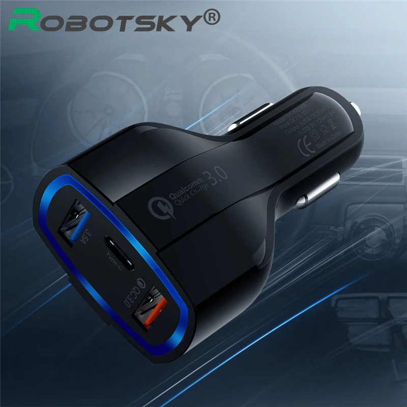 

Quick Charge 3.0 Car Charger Dual USB Phone Charge Adapter PD Type C Fast Charging Car-charger For Xiaomi mi 9 Huawei P30 Pro