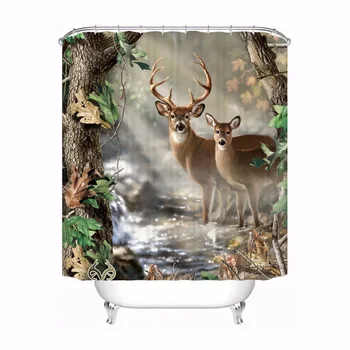 

Custom Deer Tree Bathroom Acceptable Shower Curtain Polyester Fabric Bathroom Curtain #180318-37-16