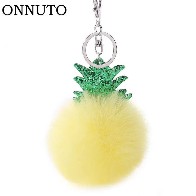 

Fluffy Faux Fur Ball Pompom Keychain Women Bag Charms Christmas Tree Pineapple Key Ring Trinket Car Keyring Chains