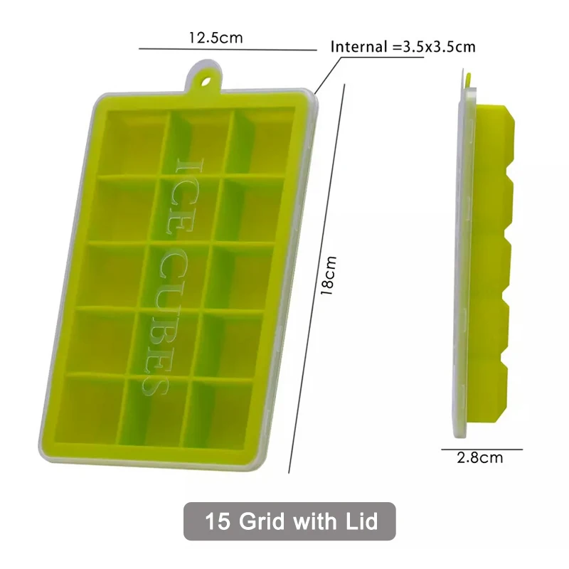 Silicone Ice Cube Mold Reusable Ice Mold Tray Whisky Wine Ice Cube Maker Large Square Ice Cube Tray with Lid Kitchen Gadgets (12)
