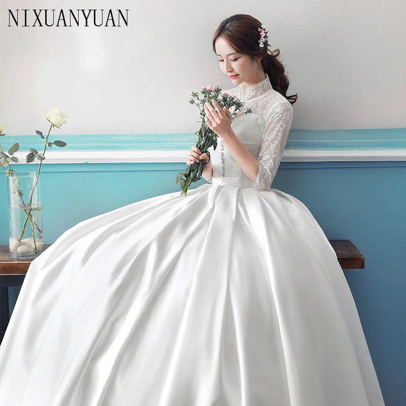 Ball Gown Simple Long Sleeve Wedding Dresses with Lace ...