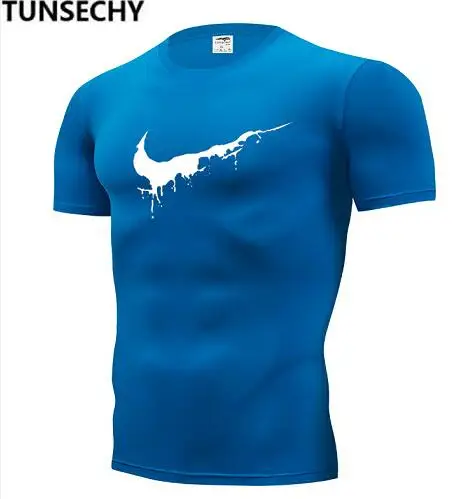 

Pure color printed stretch o collar men's T shirt men's fashion short sleeve T shirt fitness casual men's T shirt 2019 brand T