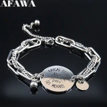 

2020 juntas aomos la cana Stainless Steel Bracelet Charm Best Friend Silver Color Chain Bracelet Jewelry pulseira feminina B1827