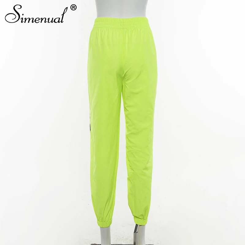 Simenual неоновые зеленые уличные брюки карго женские Лоскутные Длинные брюки с высокой талией сетчатые повседневные Модные летние шаровары