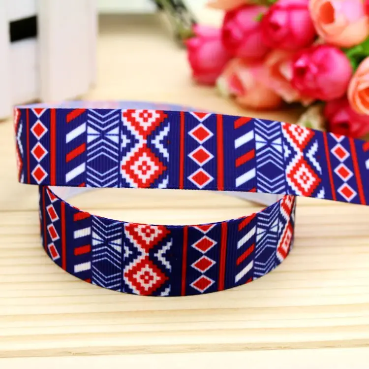 

7/8'' Free shipping aztec printed grosgrain ribbon hair bow headwear party decoration wholesale OEM 22mm H5019