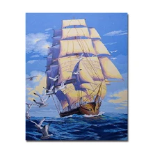 Sailboat And Seagulls At Sea Picture By Numbers DIY Painting Kits Hand painted On Linen Canvas Home Decorative Unique Gift