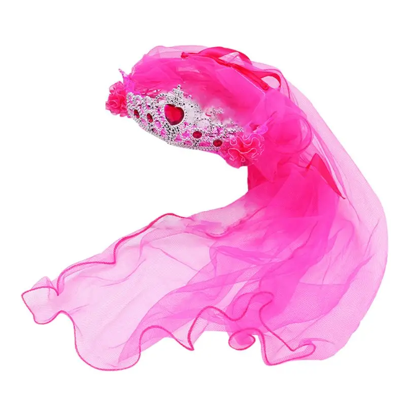 

Princess Double Layers Tulle Veils Hairband Crown Tiara Rhinestone Headband Lace Up Ribbon Ruffles Wreath Rainbow Child Party