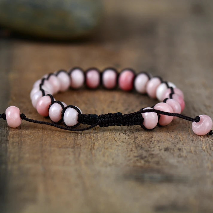 Pink Opal Bead Friendship Bracelet Fantasy Natural Stones Adjustable Bracelet For Women Beaded Fashion OL Bracelet Gifts