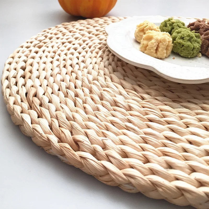 WCIC Natual Straw Water Hyacinth Weave Placemat Kids For Dining Table Round Oval Woven Tablemat Kitchen Dinner Handmade Mat WCIC Natual Straw Water Hyacinth Weave Placemat Kids For Dining Table Round Oval Woven Tablemat Kitchen Dinner Handmade Mat