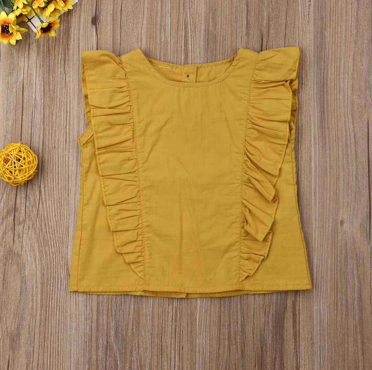 

2019 Latest Solid Shirt Toddler Baby Infant Girls TeeTop Sleeveless Ruffle Clothes Summer Clothing