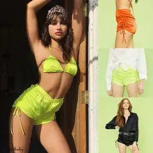 Стиль, женские шорты, сатиновые однотонные шорты на шнурке, повседневные шорты для бега, летние шорты с высокой талией для йоги, фитнес, мода, хит