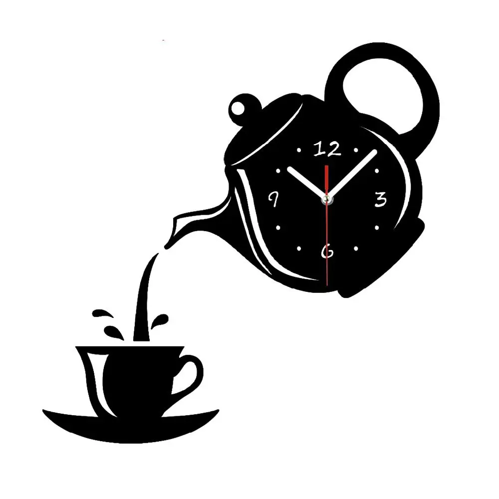 

Wall Clock Mirror Effect Coffee Cup Shape Decorative Kitchen Wall Clocks Living Room Home Decor