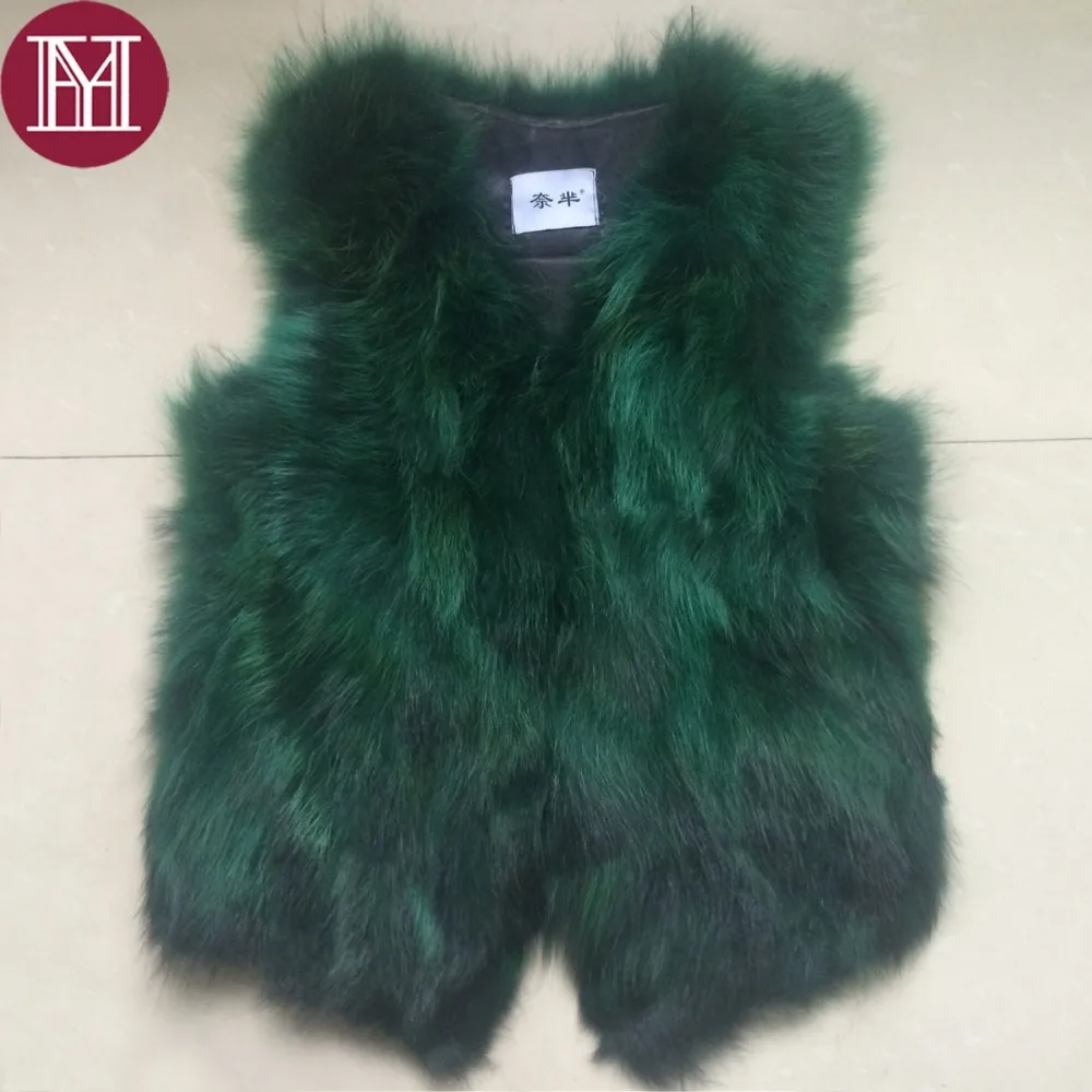 

2018 Winter autumn women natural raccoon fur vest lady elegant real raccoon fur coat Gradient color gilet outerwear