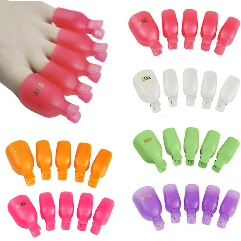 

5Pcs Plastic Foot Toe Nail Art Soak Off Cap Clip UV Gel Polish Remover Wrap Tool QRD88