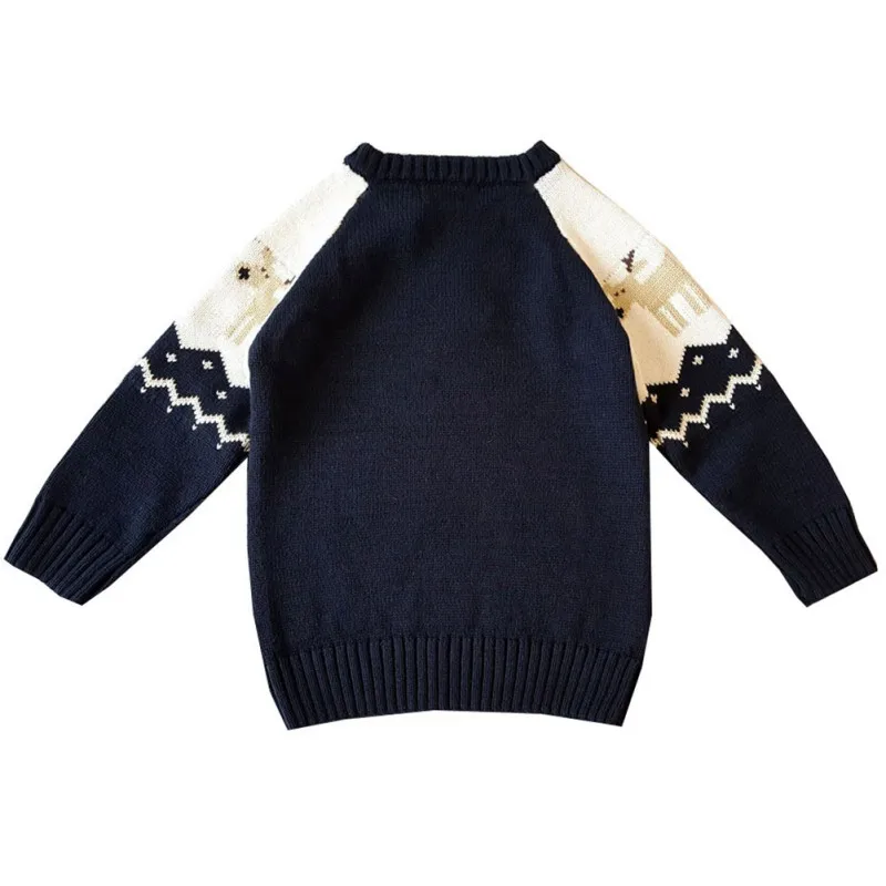 Зимний теплый рождественский пуловер с изображением оленя для маленьких мальчиков и девочек свитер с длинными рукавами
