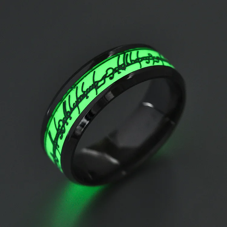 

New Stainless steel The Lord Of One Ring Fluorescent Glowing Logo Finger Rings For Women Fashion Jewelry Can Drop Free Shipping