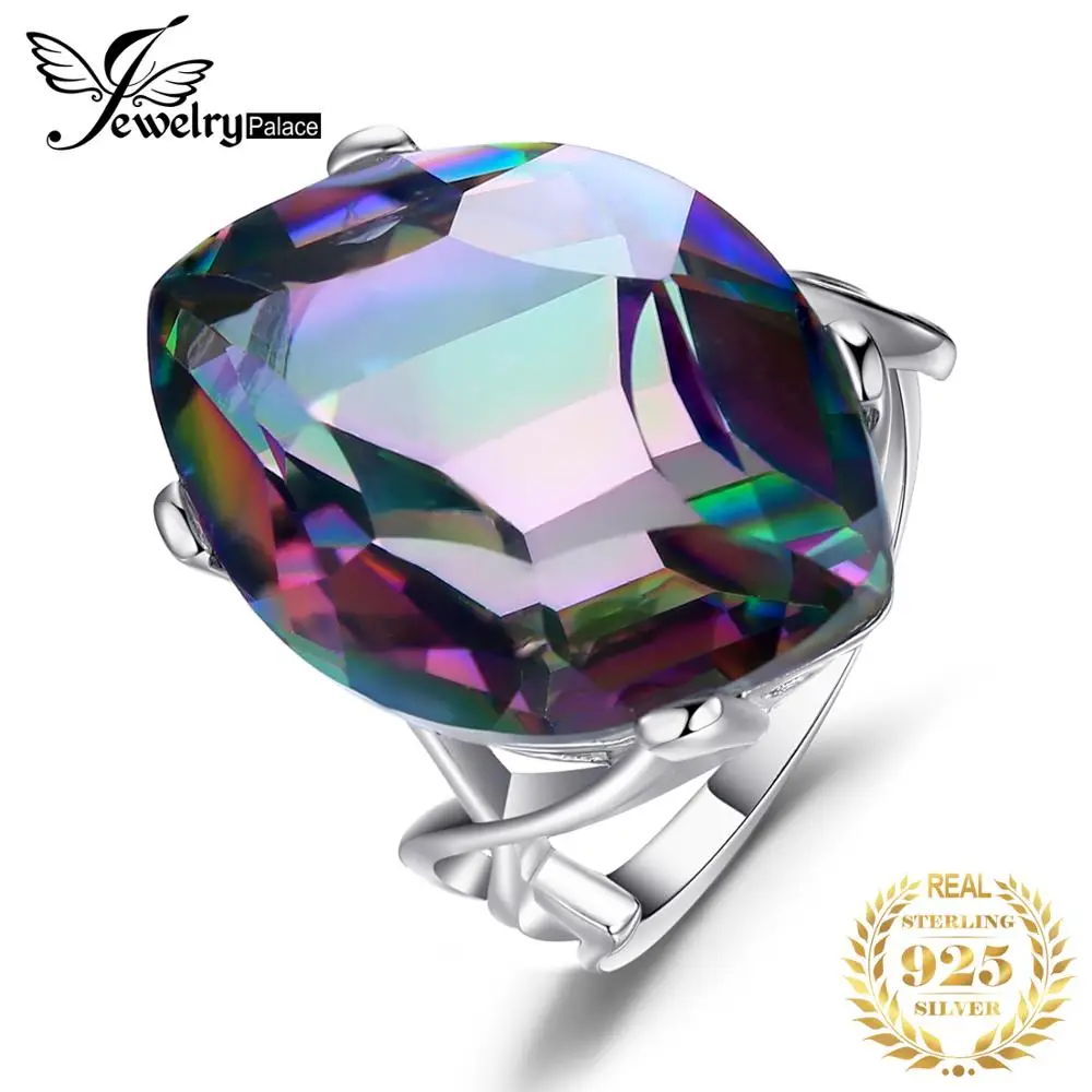 Énorme 30ct naturel arc-en-ciel feu topaze mystique véritable solide 925 bague en argent Sterling pour les femmes mode charme luxe bijoux fins