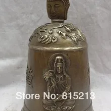 Bi00668 1" Тибет Бронзовый Буддизм kwan-инь набор Будда Шакьямуни Глава Статуя Дракон Белл