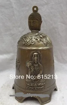 

bi00668 10" Tibet Bronze Buddhism Kwan-Yin Set Shakyamuni Buddha Head Statue Dragon Bell