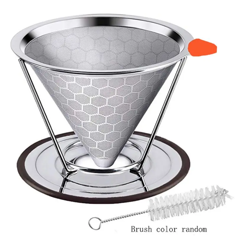 

Stainless Steel Coffee Filter, Reusable Pour Over Coffee Dripper Cone With Non-slip Cup Stand and Brush, Paperless. Honeycomb De