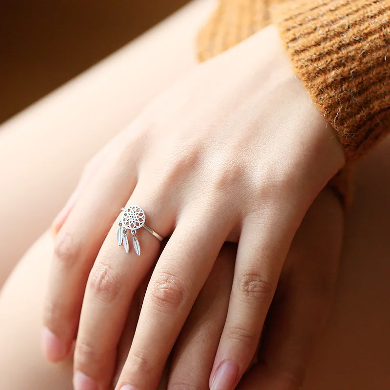 Новые 925 пробы серебряные кольца с перьями для женщин Регулируемый размер кольца модные свадебные ювелирные изделия