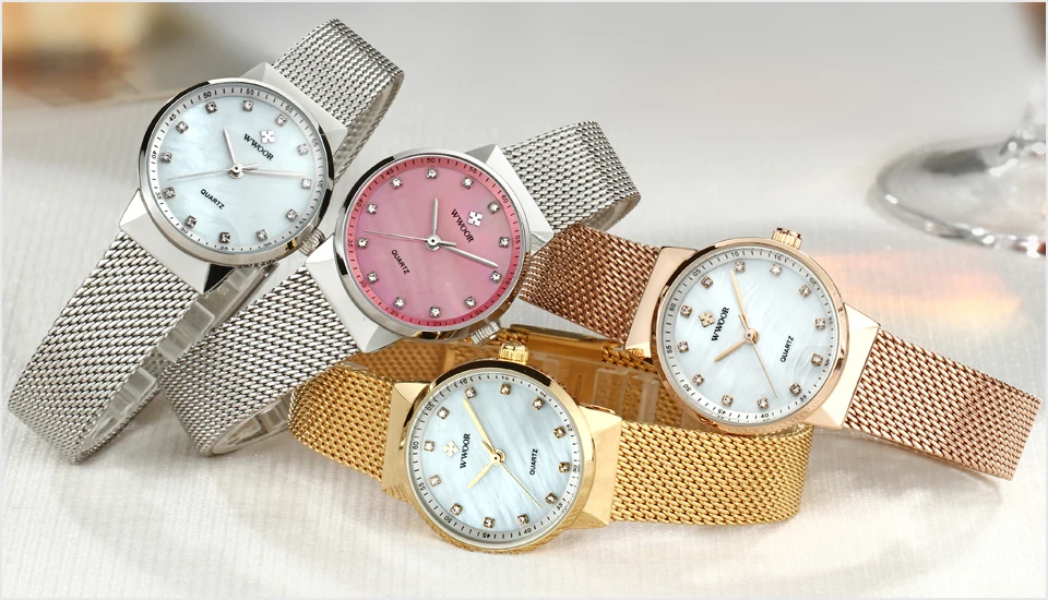 Бренд WWOOR, роскошные женские часы, кварцевые, водонепроницаемые, для девушек, сталь, золото, платье, часы, женские наручные часы, женские часы, Relogio Feminino