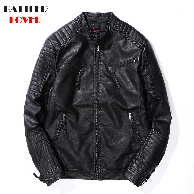 Mens Leather Coat Winter Fleece Faux Leather Warm Outwear