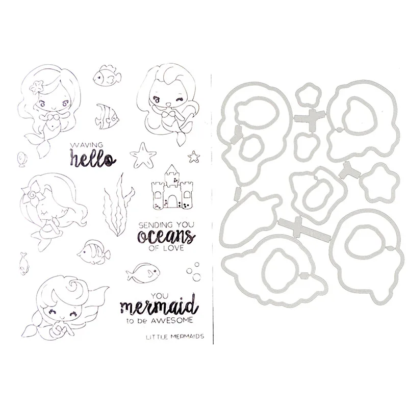 

Mermaid transparent clear stamp and cutting dies DIY Die Cut Stencil Decorative Scrapbooking Craft Card stencils template