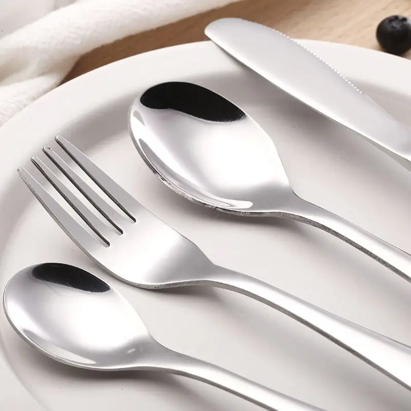 Stainless Steel Cutlery Set Learning Spoons Baby Cutlery 4pcs/Set Baby Teaspoon Spoon Food Feeding Fork Knife Utensils Stainless Steel Kids Learning Eating Habit Children Tableware