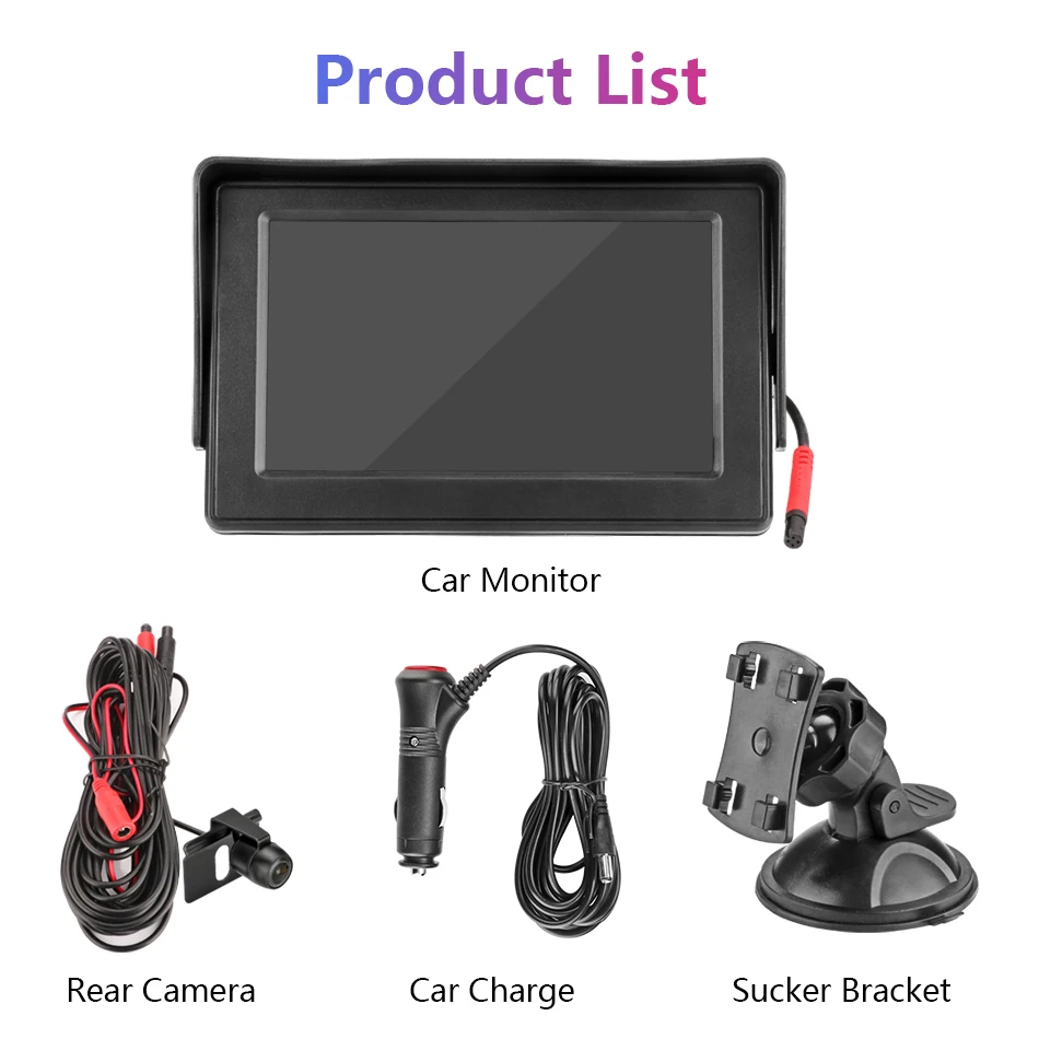 Vtopek Car Monitor 4.3" Rear View Camera Reverse Backup Camera Parking Camera Car Screen Sucker License Plate Butterfly