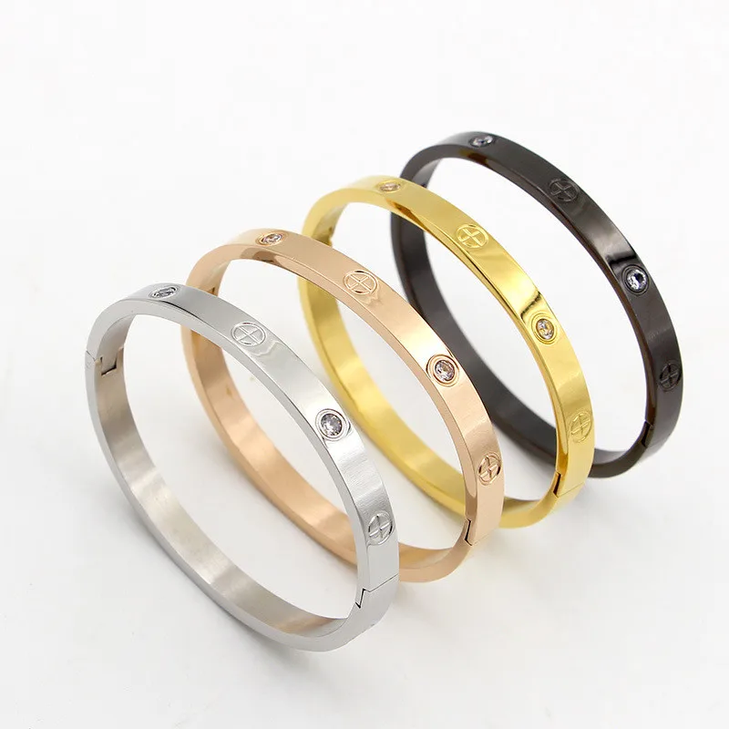 Fashion Jewelry Lover Couple Bracelet Stainless Steel Gold Color Cross Screw Bracelets & Bangles For Men Women Jewelry B008