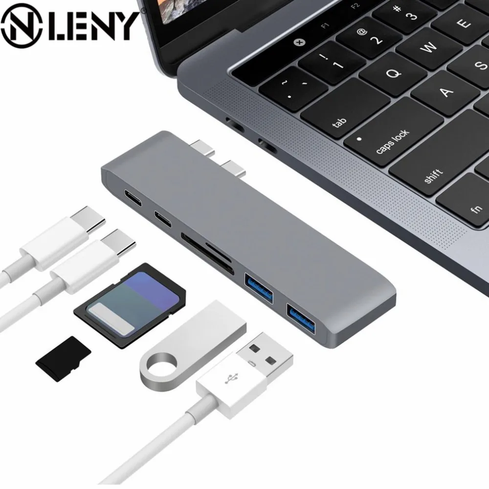 

Onleny Dual Type-C USB3.0 Ports Hub Combo Card Reader PD Charging 4K HD 6 In 1 Converter Adapter For 13 "15" MacBook Pro