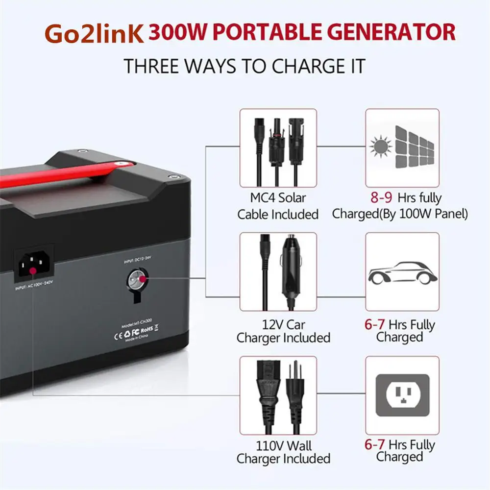 Go2linK 280Wh 300 Вт AC/DC 12 В 24 В портативная электростанция портативный Перезаряжаемый солнечный генератор для автомобиля Аварийный Кемпинг Открытый