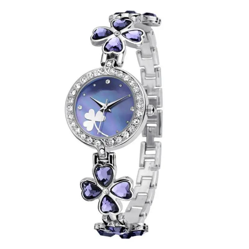 

Ladies Lucky Clover Band Rhinestone Quartz Wristwatch Women Bracelet Watch