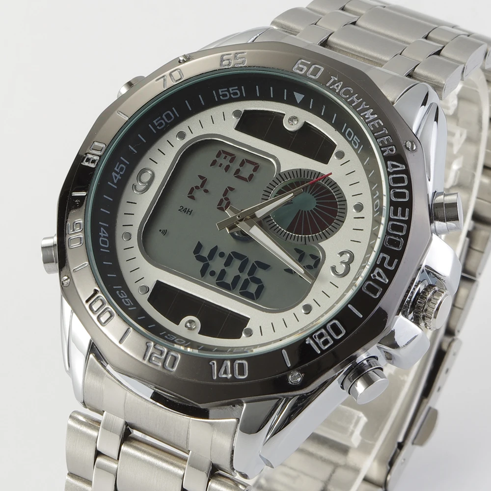 

2017 NEW LUXURY DUAL SOLAR CHRONOGRAPH MEN MILITARY WATCHES ANALOGUE DIGITAL HOURS DATE MED LCD HOMME WRIST WATCH