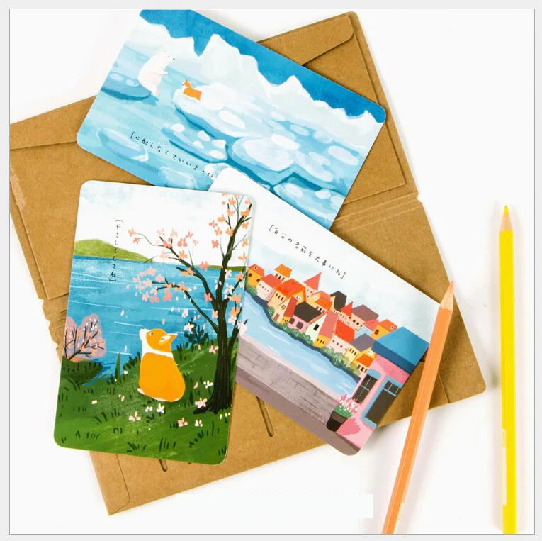 30 sheets Lot Cute Cartoon Corgi Postcard Greeting Wish Card Christmas and New Year Fashion gifts 14X 9cm (4)