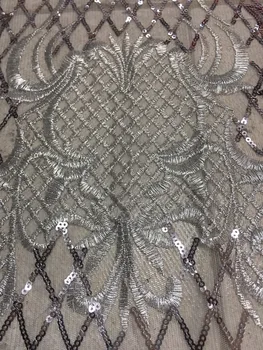 

2017 Latest design African French net Lace Fabric with sequins,High Quality African gray sequins Lace Fabric