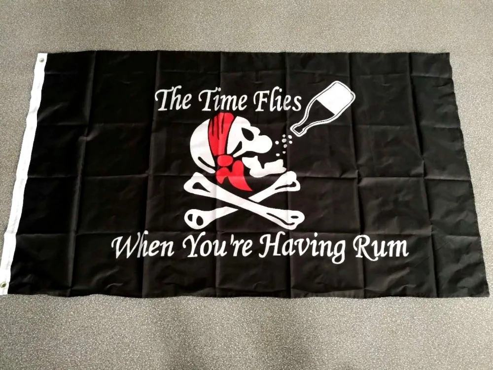 

johnin 90*150cm jolly roger skull bone drinking the time flies when you are having rum pirate Flag for wine bar decoration