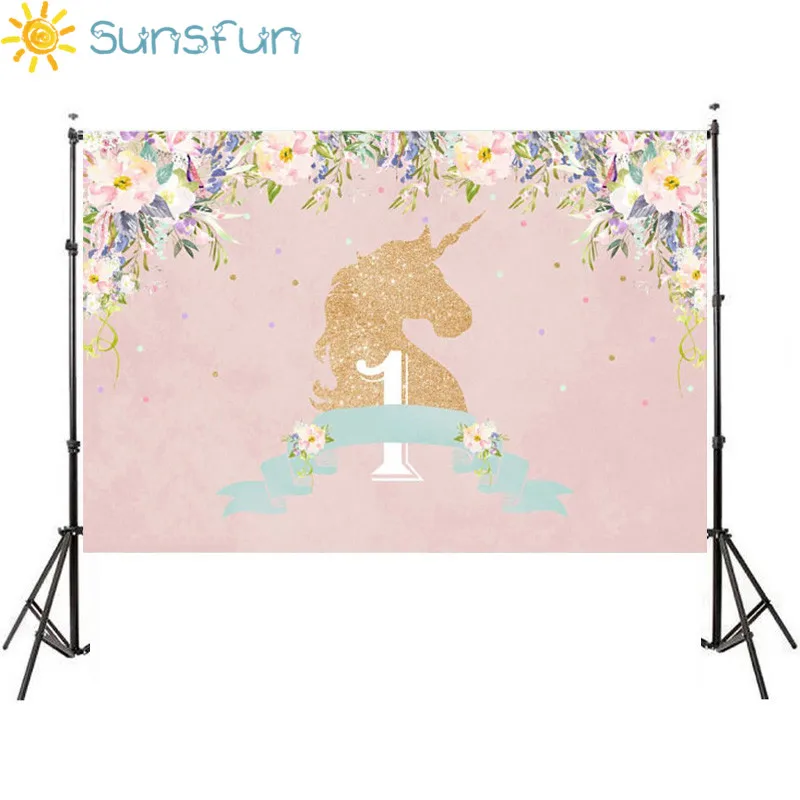 Sunsfun 7x5ft фотографического Задний план цветок Цвет сверкающие ребенок Единорог Фэнтези День рождения