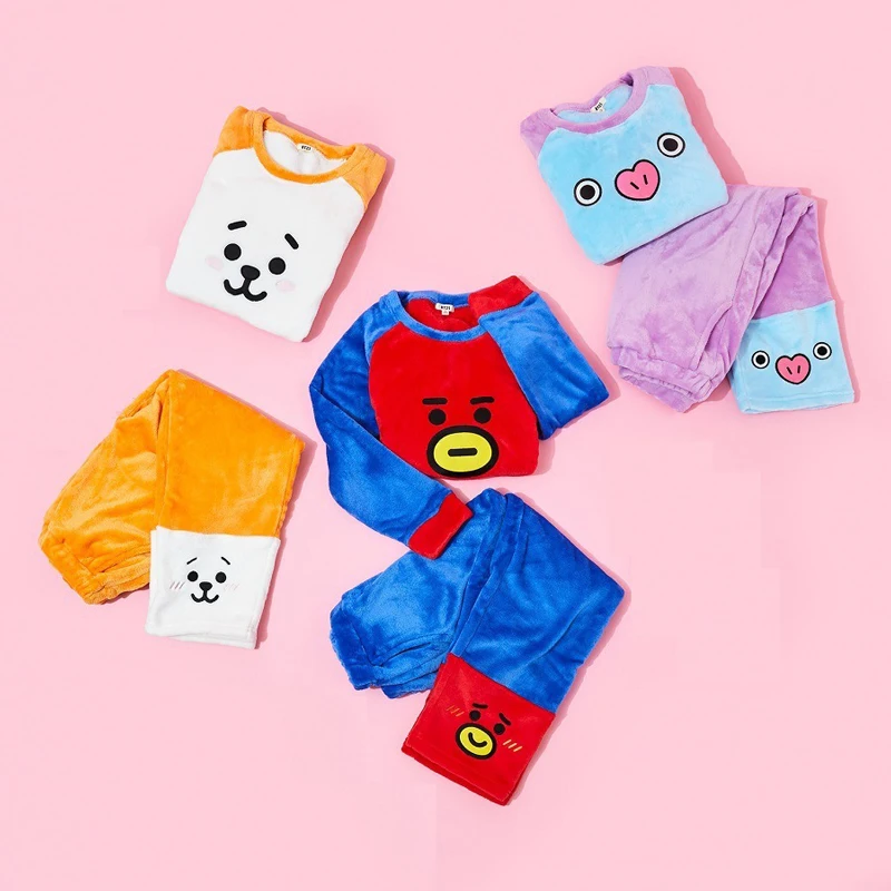 2019 корейский Super Star BTS Kawaii Мультфильм BT21 для женщин пижамный комплект K поп Bangtan обувь для мальчиков Harajuku стиль модная одежда + брюки