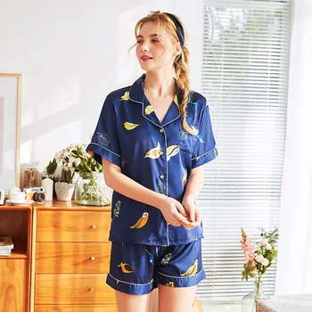 

Casual Women Short Sleeve 2PCS Pajamas Suit Nightwear Lounge Summer New Sleep Set Print Animal Sexy Home Wear Intimate Lingerie