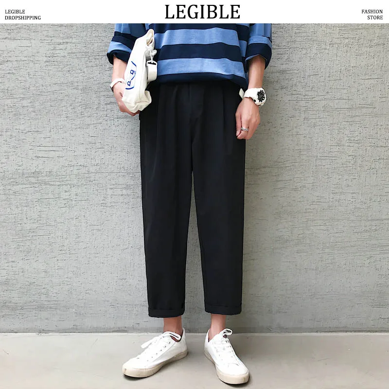 

LEGIBLE Summer Men Pants Casual Elastic Waist Mens Ankle-length Pants Loose Sweatpants Trousers Jogger Pants 5XL